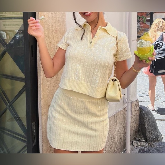 Zara set ! Sweater and Skirt. NWT. Top M and bottom s! Butter yellow!